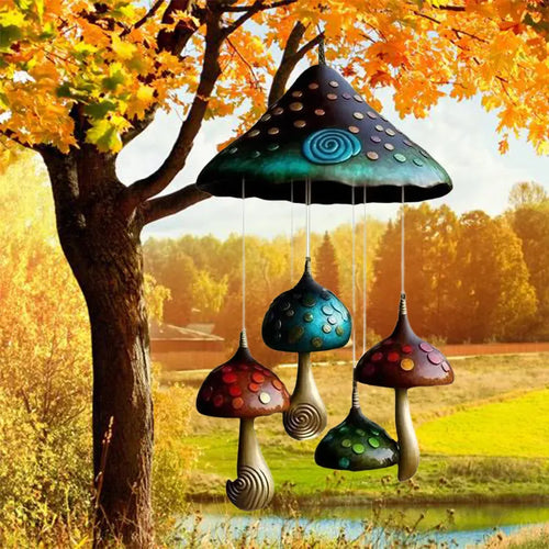 Mushroom Wind Chime - Enchantix - Resin Garden Decor - Outdoor Melodies