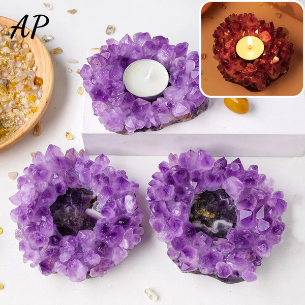 Natural Amethyst Candle Holder with Unique Design ? Enhance Healing and Home Decor 0