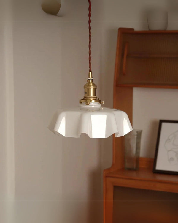 Pendant Ceiling Light - Charmelle - Vintage Ruffle Shade - Pastel Retro Design