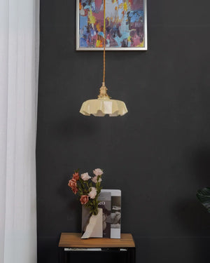 Pendant Ceiling Light - Charmelle - Vintage Ruffle Shade - Pastel Retro Design