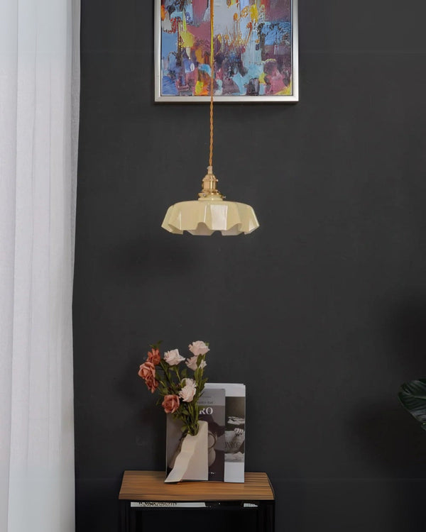 Pendant Ceiling Light - Charmelle - Vintage Ruffle Shade - Pastel Retro Design