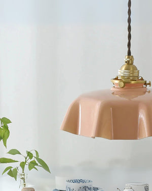 Pendant Ceiling Light - Charmelle - Vintage Ruffle Shade - Pastel Retro Design