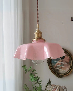 Pendant Ceiling Light - Charmelle - Vintage Ruffle Shade - Pastel Retro Design