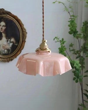Pendant Ceiling Light - Charmelle - Vintage Ruffle Shade - Pastel Retro Design