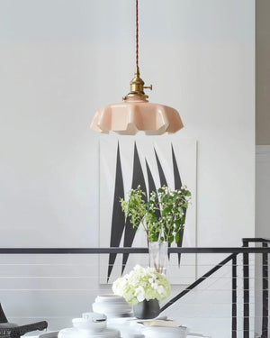 Pendant Ceiling Light - Charmelle - Vintage Ruffle Shade - Pastel Retro Design