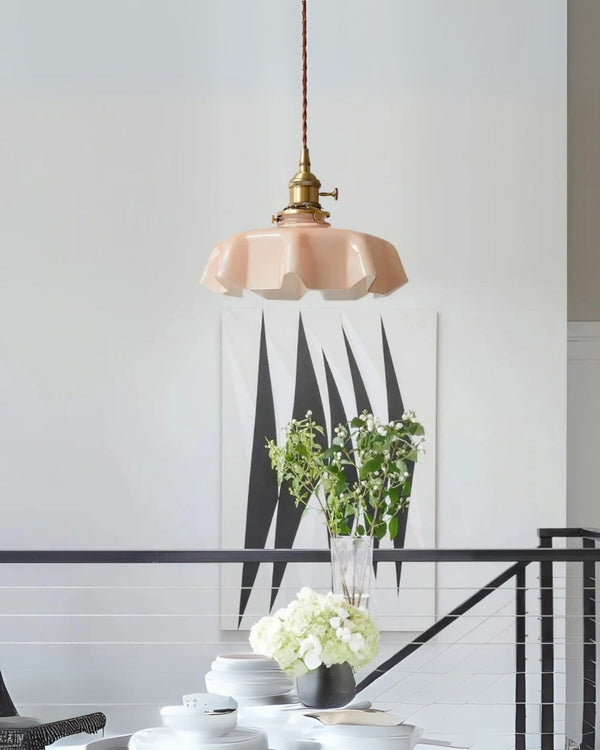Pendant Ceiling Light - Charmelle - Vintage Ruffle Shade - Pastel Retro Design