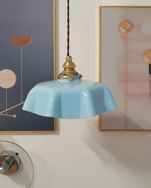 Pendant Ceiling Light - Charmelle - Vintage Ruffle Shade - Pastel Retro Design
