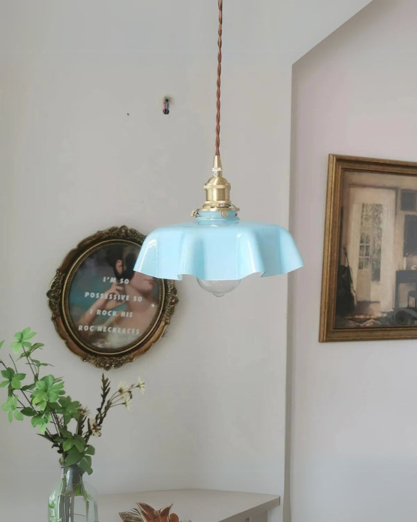 Pendant Ceiling Light - Charmelle - Vintage Ruffle Shade - Pastel Retro Design