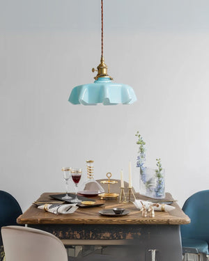 Pendant Ceiling Light - Charmelle - Vintage Ruffle Shade - Pastel Retro Design