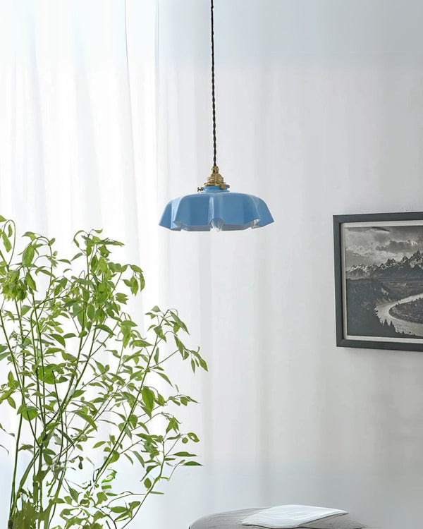 Pendant Ceiling Light - Charmelle - Vintage Ruffle Shade - Pastel Retro Design