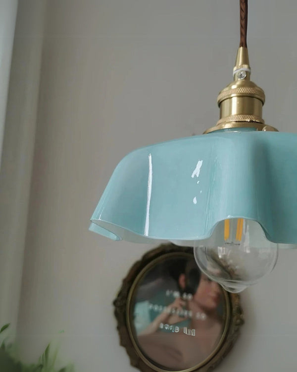 Pendant Ceiling Light - Charmelle - Vintage Ruffle Shade - Pastel Retro Design