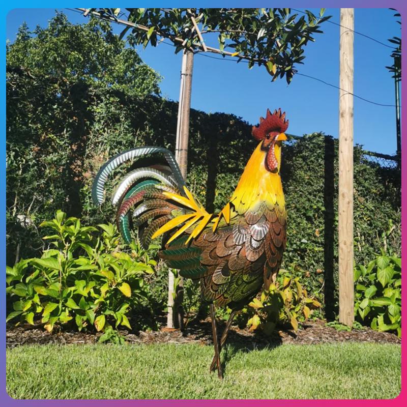 Metal Garden Statue - Solara - Vibrant Rooster Sculpture - Outdoor Decor