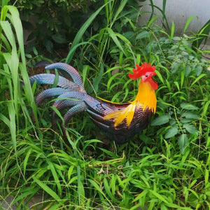 Metal Garden Statue - Solara - Vibrant Rooster Sculpture - Outdoor Decor