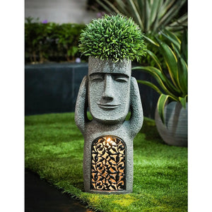 Solar Flowerpot Statue - Verdura - Resin Garden Figurine - Outdoor Decor