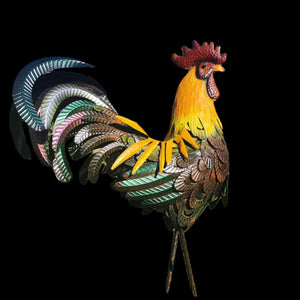Metal Garden Statue - Solara - Vibrant Rooster Sculpture - Outdoor Decor