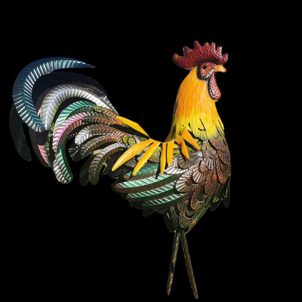 Metal Garden Statue - Solara - Vibrant Rooster Sculpture - Outdoor Decor