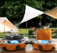 Portable Double Burner Camping Gas Stove | Folding Butane Cooktop 2.5kW Power | Outdoor Cooking Stove