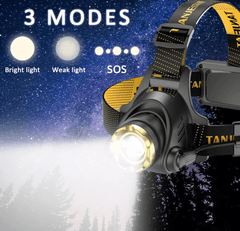 Rechargeable Q5 LED Headlamp with Zoom | Adjustable Head Torch 3 Modes | Hands-Free Fishing Camping Light