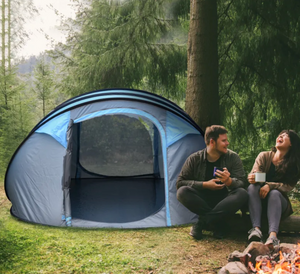 4-personers pop-up campingtält med markduk | Familjetält med omedelbar uppsättning och 4 fönster | Portabelt strand- och utomhustält med bärväska