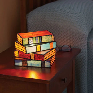 Book Lamp Light - Glazora - Stained Glass Design - Cozy Room Decor