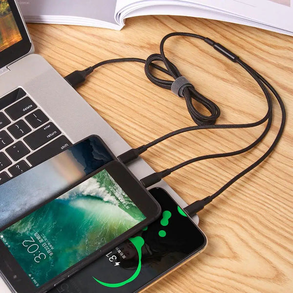 Universal 3-in-1 Charging Cable | Fast Charging iPhone Charger with Multi-Device Compatibility ? Durable Tangle-Free Design for Efficient Power Delivery 1