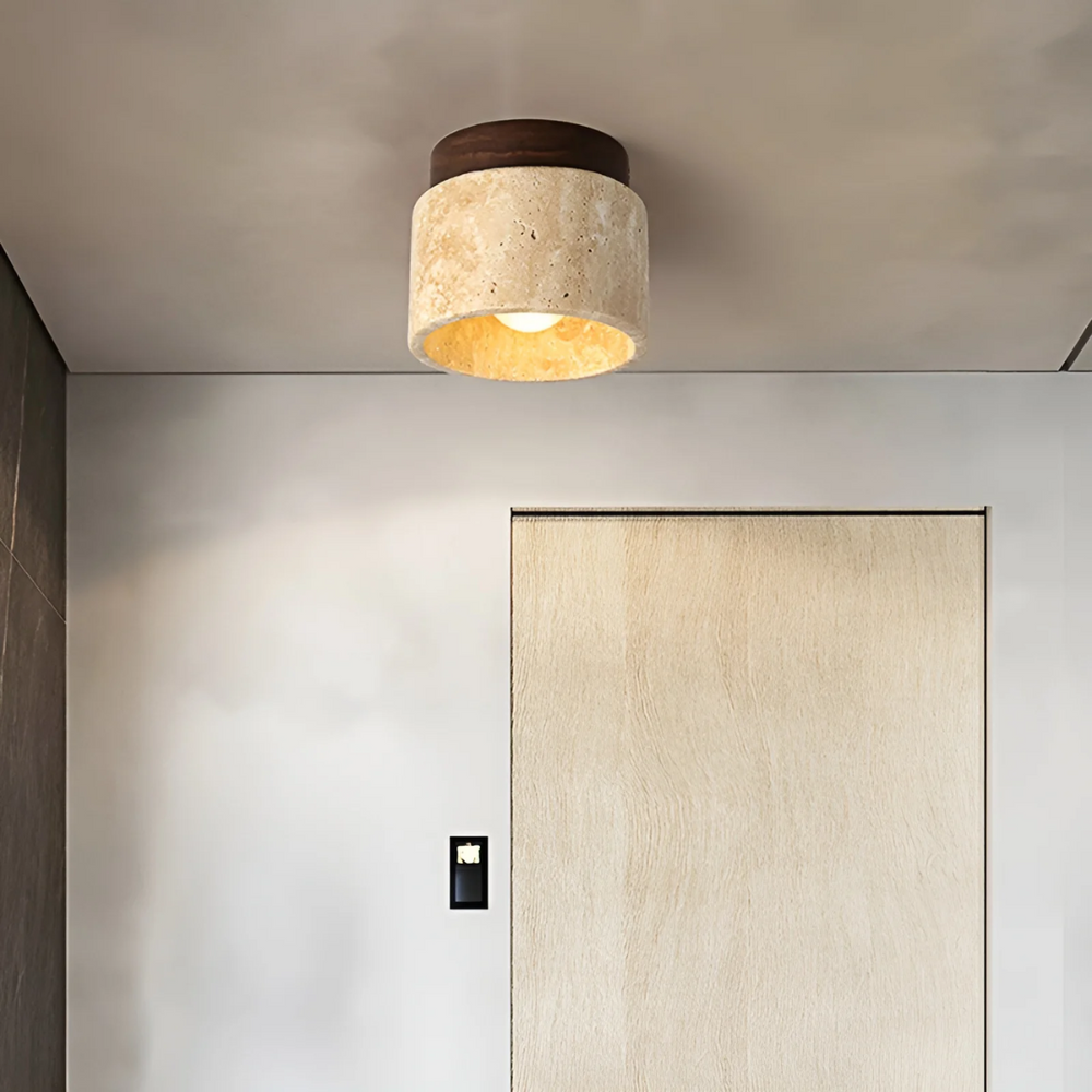 Japanese Ceiling Lamp - TranquilStone - Yellow Marble Light - Relaxing Home Decor