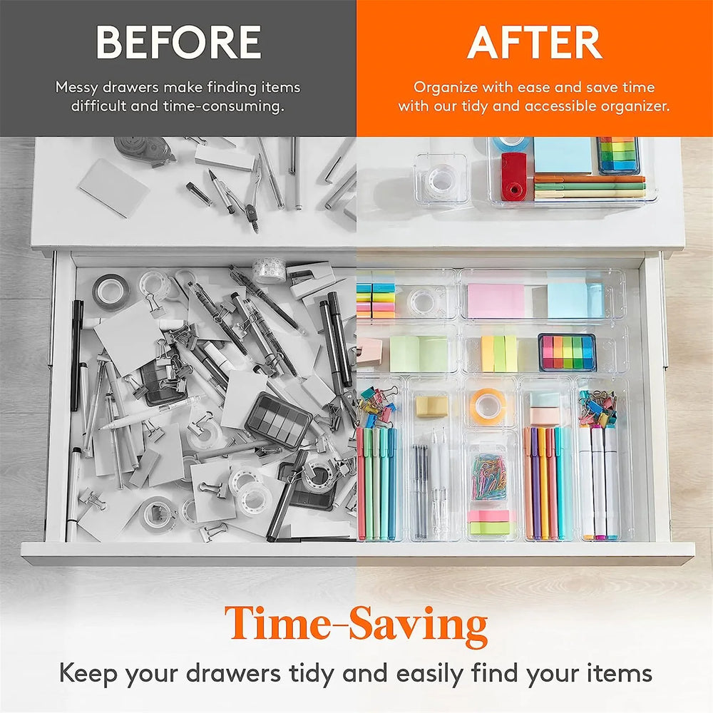 Versatile Plastic Drawer Organizer Set | 10-Piece Clear Trays with Customizable Sizes for Efficient Kitchen and Office Storage 3