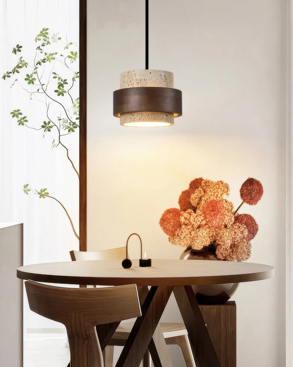 Pendant Ceiling Light - Vespera - Travertine Wood Mix - Soft Bedside Glow
