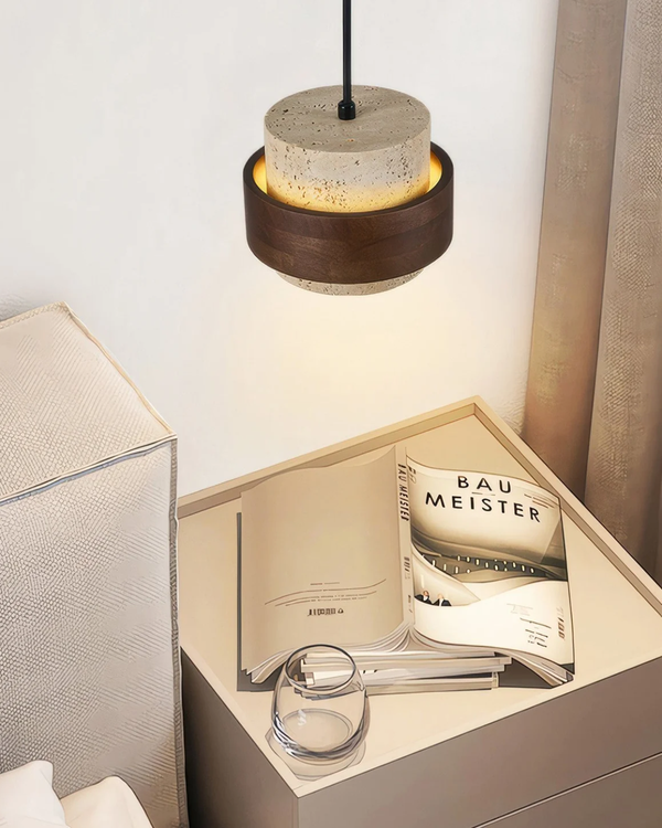 Pendant Ceiling Light - Vespera - Travertine Wood Mix - Soft Bedside Glow