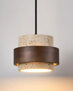 Pendant Ceiling Light - Vespera - Travertine Wood Mix - Soft Bedside Glow