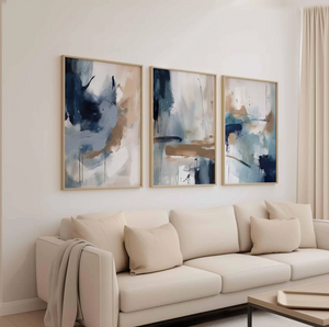 Dreamy Abstract Framed Wall Art Modern Canvas | Oak Framed Triptych