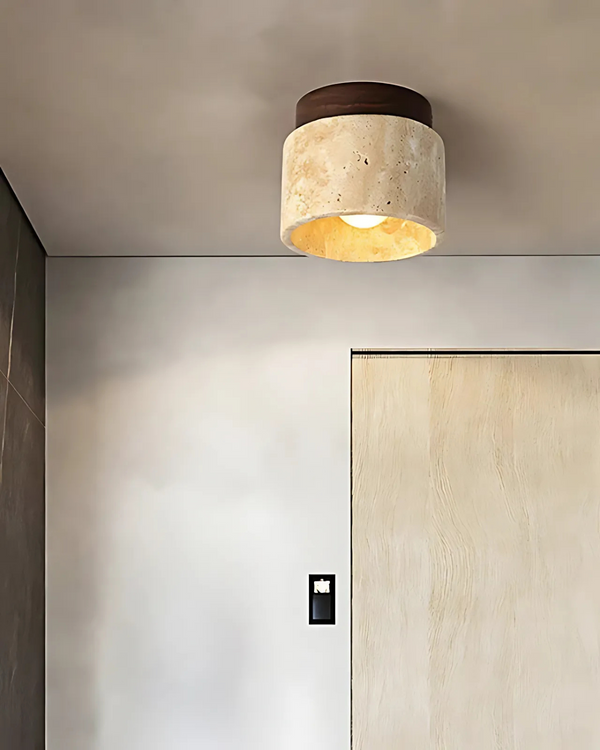 Ceiling Light Fixture - Travano - Travertine Stone Look - Rustic Flush Mount Lamp