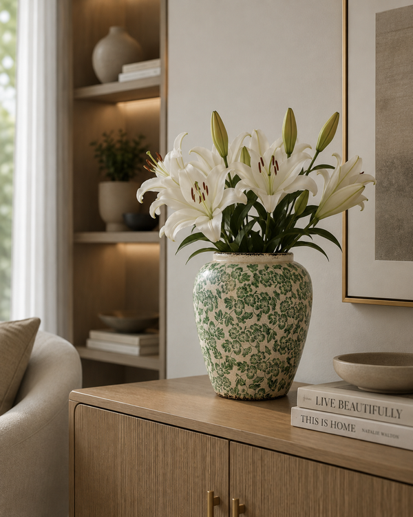 Clover Field Olpe | Large Hand-Painted Green Ceramic Vase