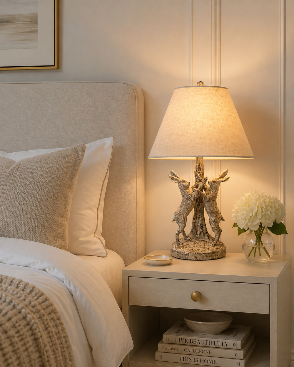 Hare's Dance | Stonewashed Table Lamp with Linen Shade