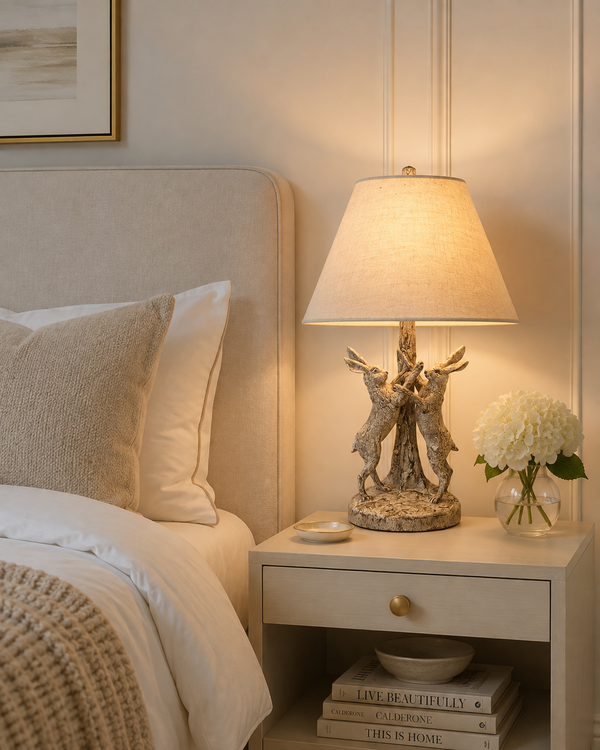 Hare's Dance | Stonewashed Table Lamp with Linen Shade