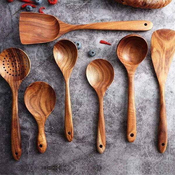 Teak Wooden Kitchen Utensils - Set of 7