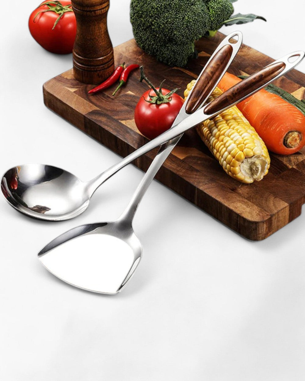 Kitchen Utensil Set - Steelora - Premium Stainless Tools - Wooden Grip Handles