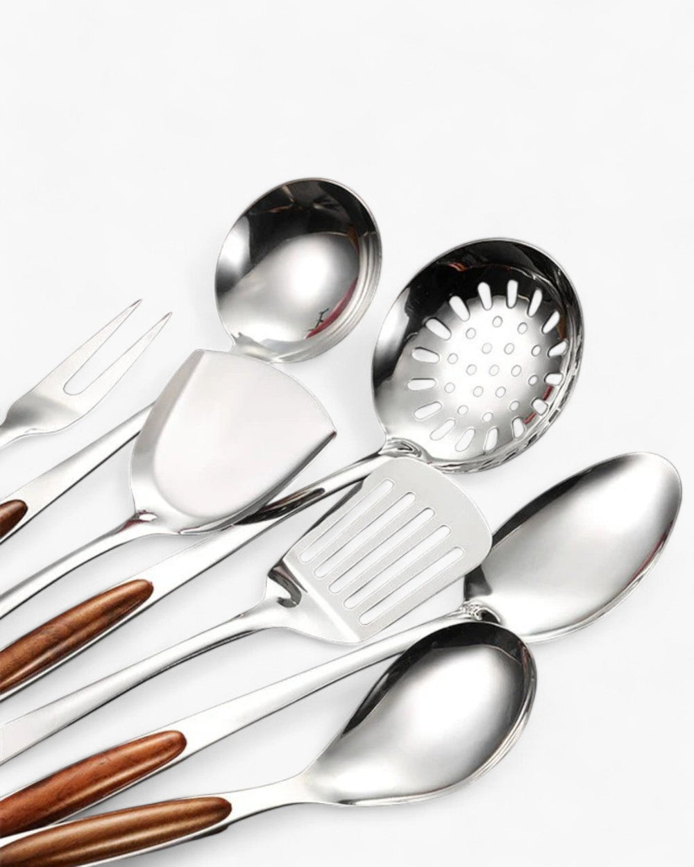 Kitchen Utensil Set - Steelora - Premium Stainless Tools - Wooden Grip Handles
