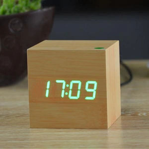 Digital Desk Clock - Cubix - Bamboo Wood Design - Modern Timepiece
