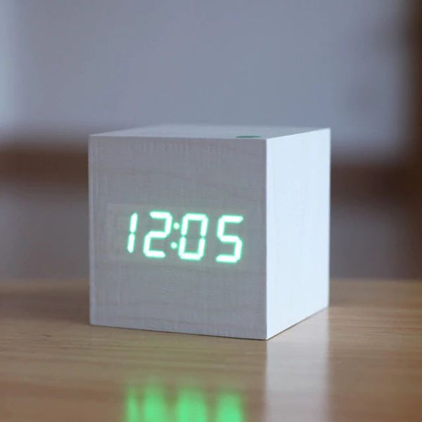 Digital Desk Clock - Cubix - Bamboo Wood Design - Modern Timepiece