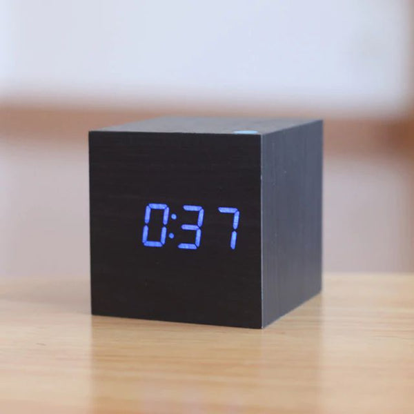 Digital Desk Clock - Cubix - Bamboo Wood Design - Modern Timepiece