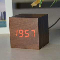Digital Desk Clock - Cubix - Bamboo Wood Design - Modern Timepiece
