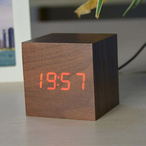Digital Desk Clock - Cubix - Bamboo Wood Design - Modern Timepiece