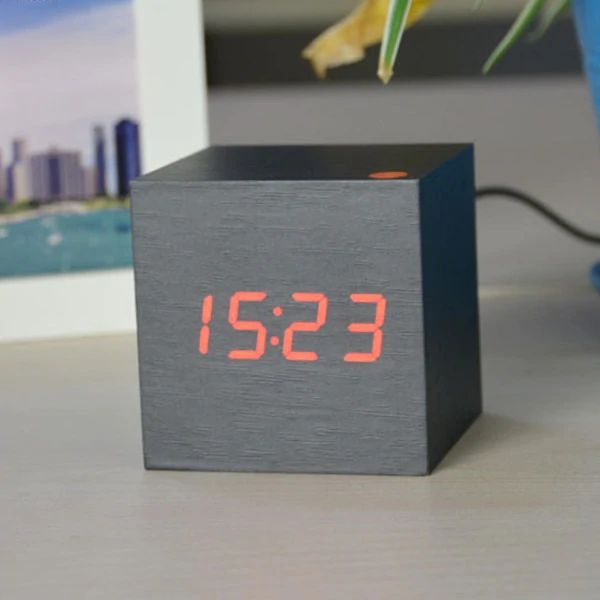 Digital Desk Clock - Cubix - Bamboo Wood Design - Modern Timepiece