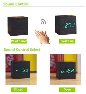 Digital Desk Clock - Cubix - Bamboo Wood Design - Modern Timepiece