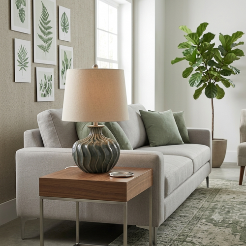 Selene Curve | Matte Ceramic Table Lamp with Linen Shade