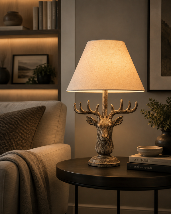 Highland Stag | Stonewashed Table Lamp with Linen Shade