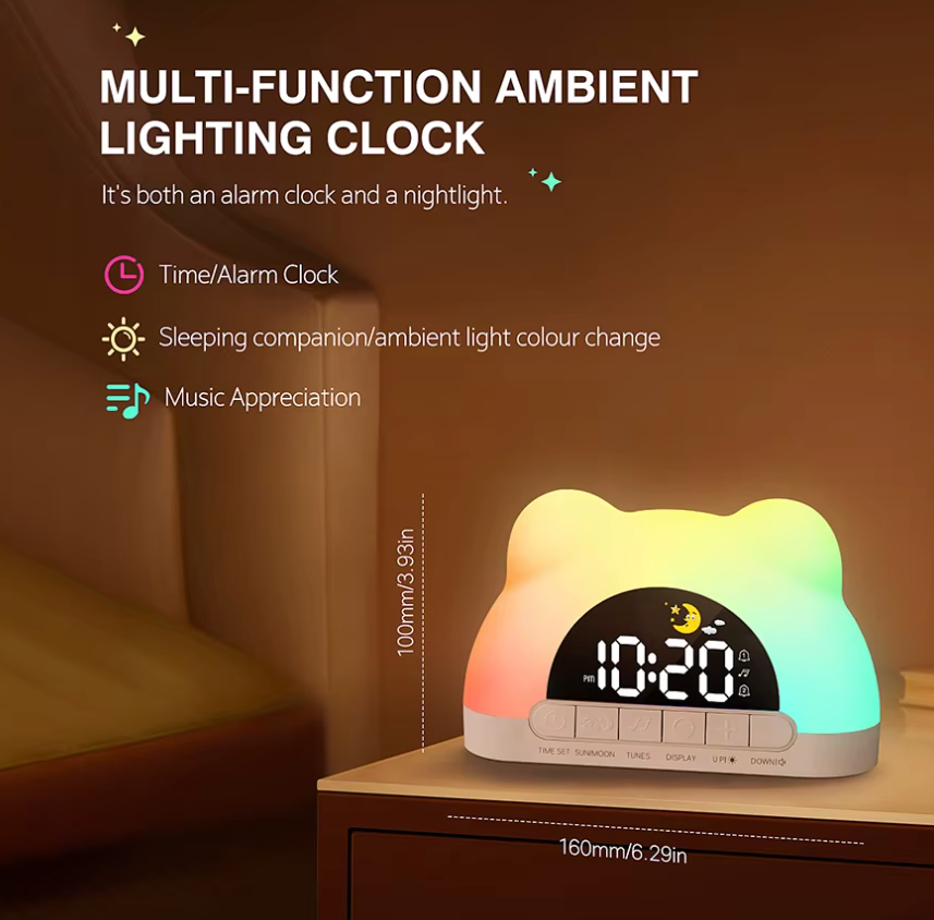 Sunrise Alarm Clock with Light — Dual Alarm, 11 Colours, 10 Sounds & Snooze Function | Night Light for Bedroom