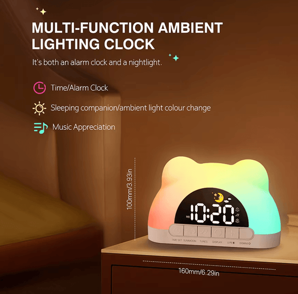 Sunrise Alarm Clock with Light — Dual Alarm, 11 Colours, 10 Sounds & Snooze Function | Night Light for Bedroom