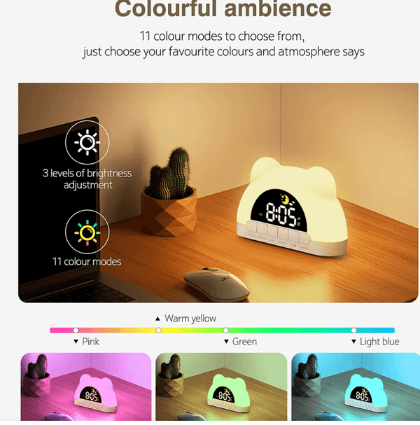 Sunrise Alarm Clock with Light — Dual Alarm, 11 Colours, 10 Sounds & Snooze Function | Night Light for Bedroom